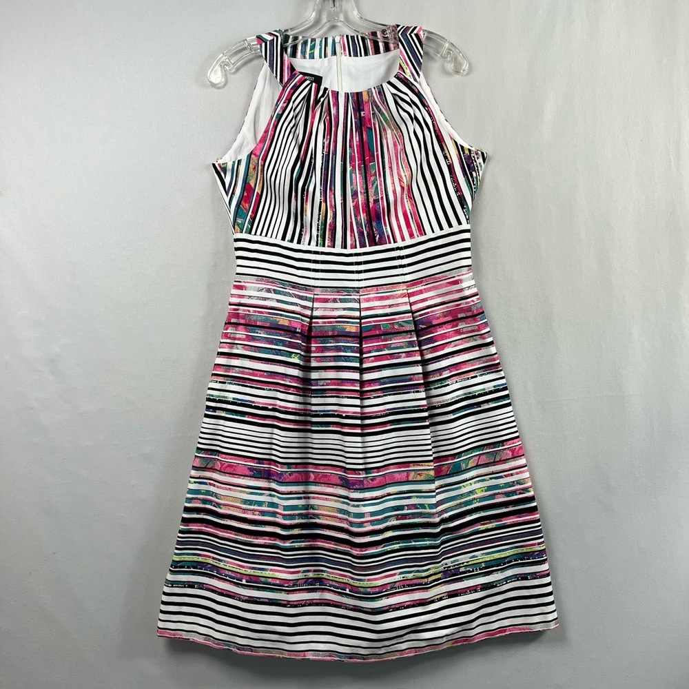 Nine West Sheath Dress  Womens 8 Multi-Color Striped Pleated